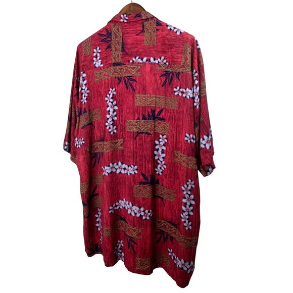 Dámante Rayon Y2K Hawaiian Shirt Men Sz  XLT Raspberry Floral Barkcloth Look - Picture 3 of 10